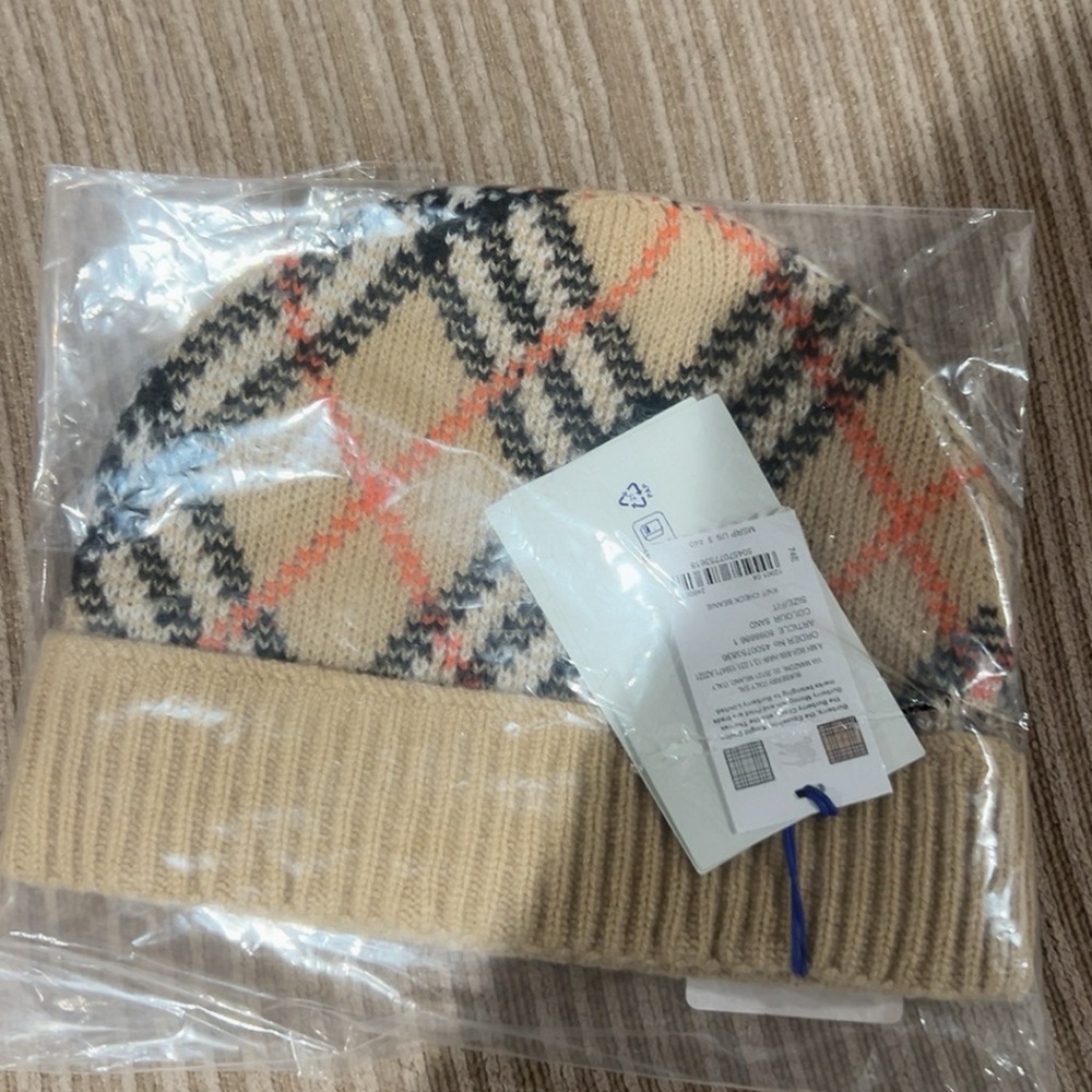 Burberry Beige and Black Checkered Beanie - Picture 3 of 5